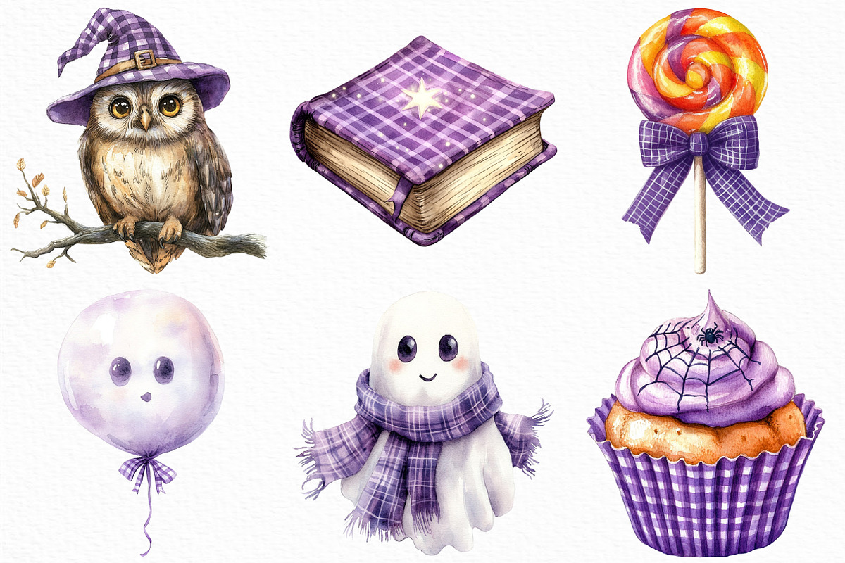 Watercolor Purple Gingham Halloween, an Illustration by Craft Nest (Photo 5 of 6)