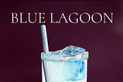 Blue Lagoon Watercolor Cocktail, a Food Illustration by Olexandra Mur (Thumbnail 2 of 3)