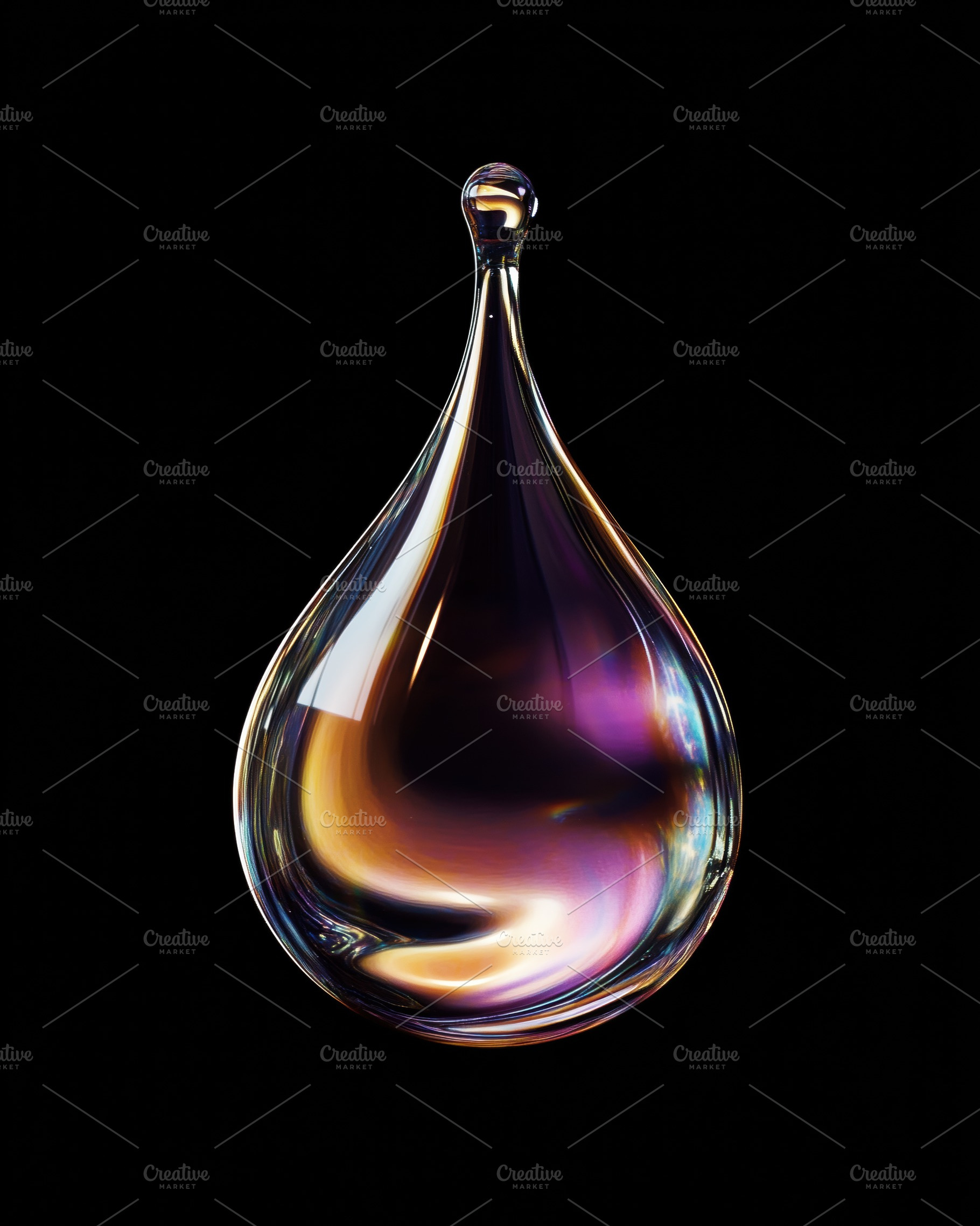 A close-up of a single, iridescent water droplet suspended in mid-air against a, a Photo by Textures & Backgrounds