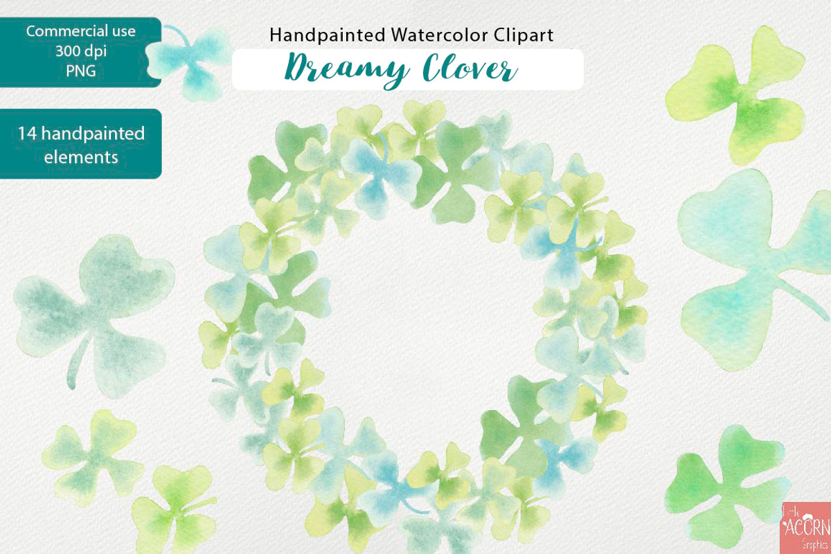 Watercolor Clipart Dreamy Clover PNG, an Illustration by LittleAcornGraphics (Photo 4 of 5)