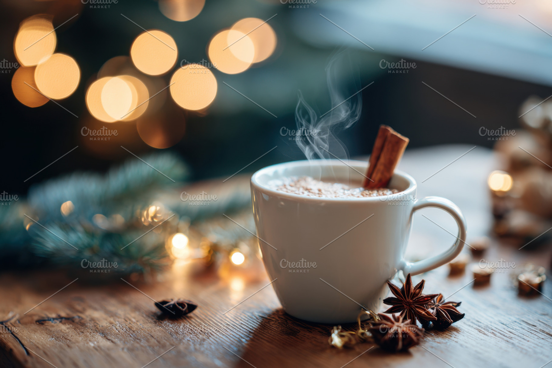 Cozy holiday coffee with spices and decorations, a Food & Drink Photo by AlyaAnd