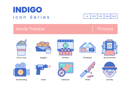 75 Movie Theater Icons - Indigo, an Outline Icon by Flat Icons
