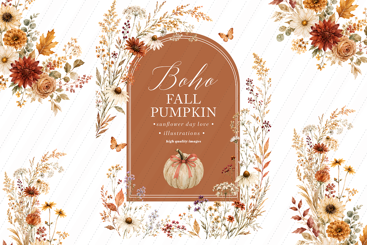 Pumpkin Terracotta Floral Clipart, an Object Illustration by Sunflower Day Love (Photo 1 of 4)