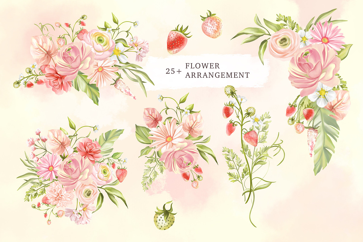 Strawberry Pink Flower Garden, a Decorative Illustration by Rachel Art Studio (Photo 2 of 9)