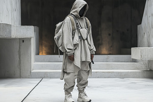 Urban fashion model showcases modern, a Photo by Tanuart