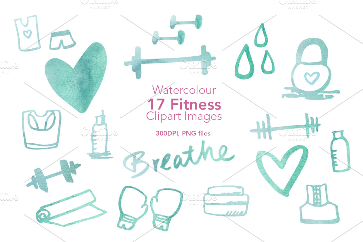 Watercolour Fitness Clipart Images, an Object Graphic by besomebunny (Photo 1 of 2)