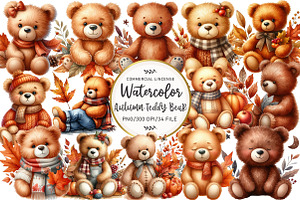 Autumn Teddy Bear Clipart, an Illustration by OK Design