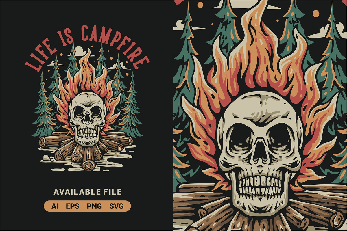 Skull Campfire Vector Illustration, an Illustration by ImoogiStudio