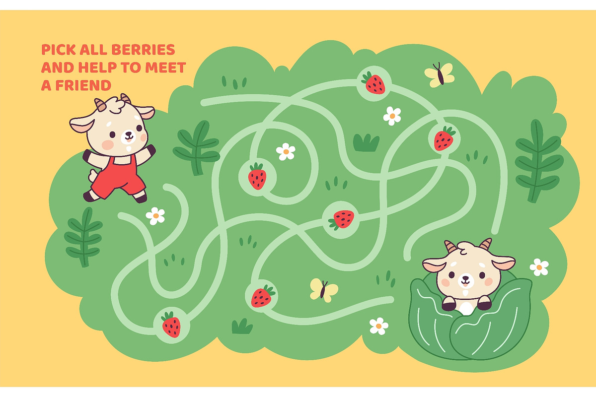Kawaii goat maze game. Cute baby, an Animal Illustration by YummyBuum (Photo 1 of 3)