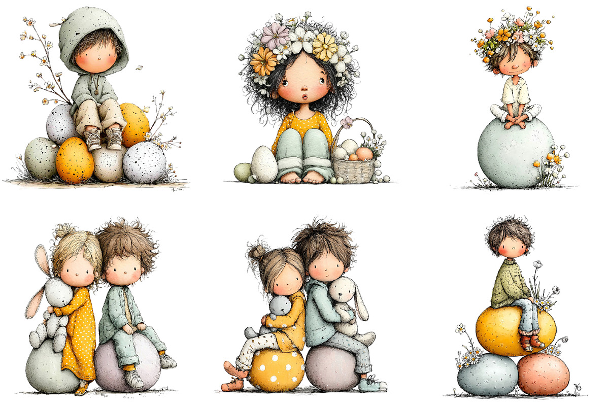 Watercolor Whimsical Easter Kids Cli, an Illustration by Sublimation Artist (Photo 5 of 7)