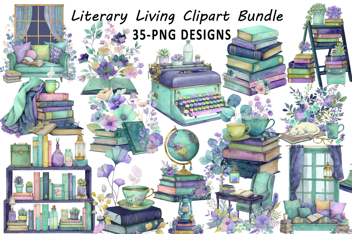 Literary Living Clipart Bundle, an Illustration by Daily.Designs (Photo 1 of 8)