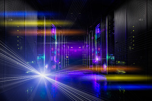 server room with modern mainframe equipment in data center