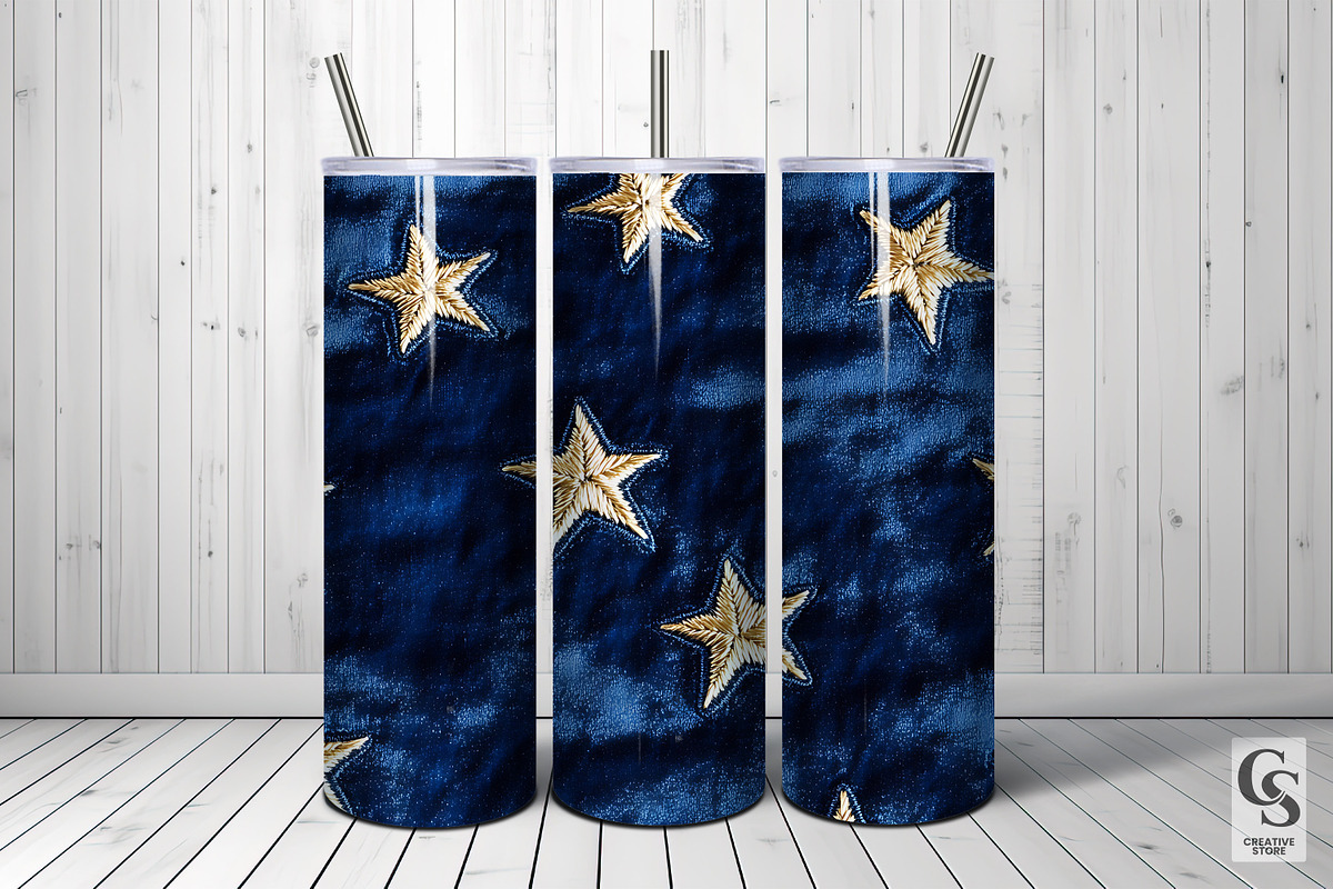Gold Stars Embroidery on Blue Velvet, a Pattern Graphic by Creative Store (Photo 5 of 5)