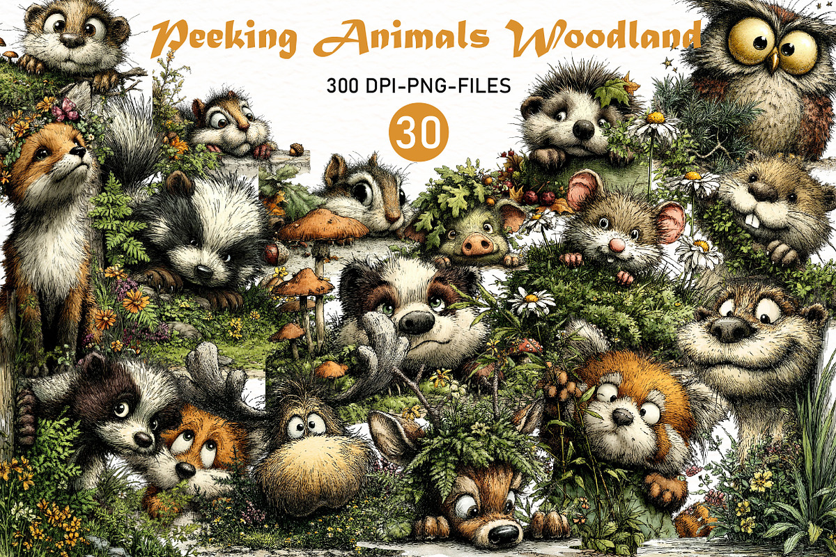 Whimsical Peeking Woodland Animals, a Seasonal Illustration by Designworld (Photo 1 of 11)