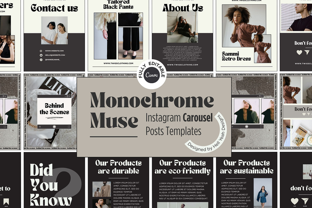 Monochrome Instagram Carousel Posts, a Social Media Template by Hell Yeah Designs (Photo 1 of 10)