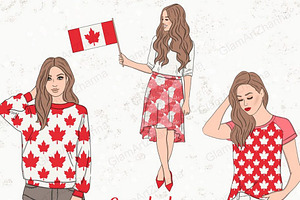 Canada Day Girls Clipart, a Person Illustration by GlamArtZhanna