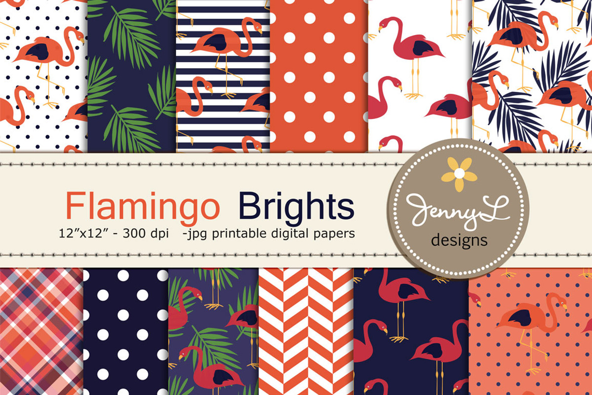 Flamingo Digital Papers, a Pattern Graphic by JennyL Designs (Photo 1 of 3)