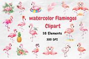 Watercolor Flamingos Clipart, an Animal Illustration by BerryPieArt (Thumbnail 1 of 4)