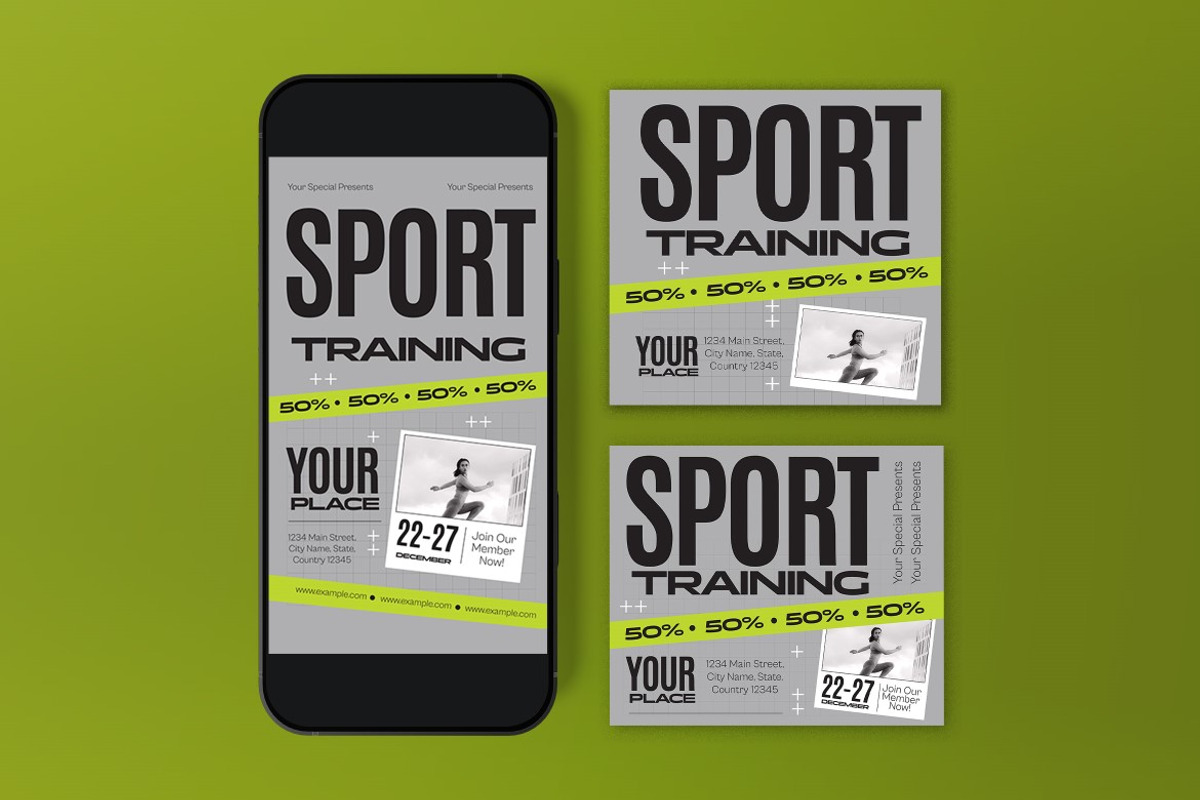 Gray Green Sport Training Flyer Set, a Flyer Template by graphicook (Photo 3 of 3)