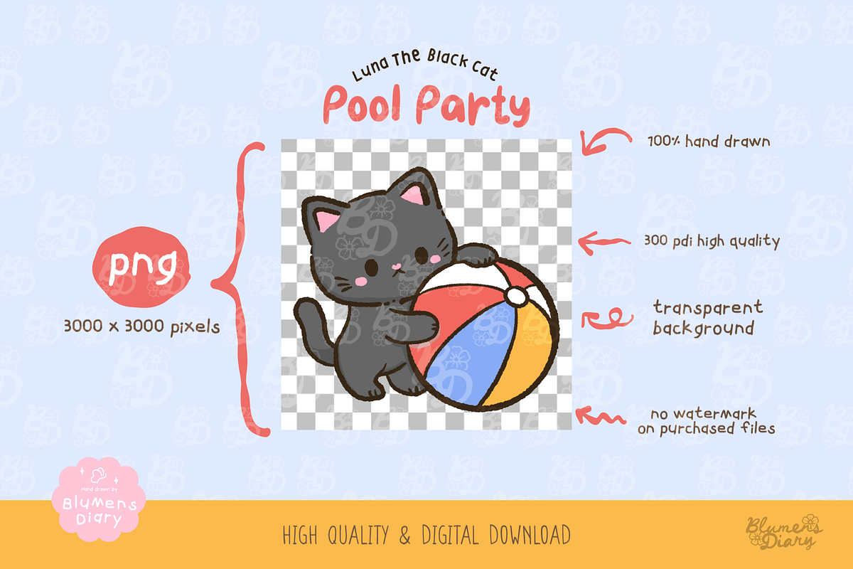 Pool Party Black Cat Clipart, an Animal Illustration by Blumensdiary (Photo 3 of 6)