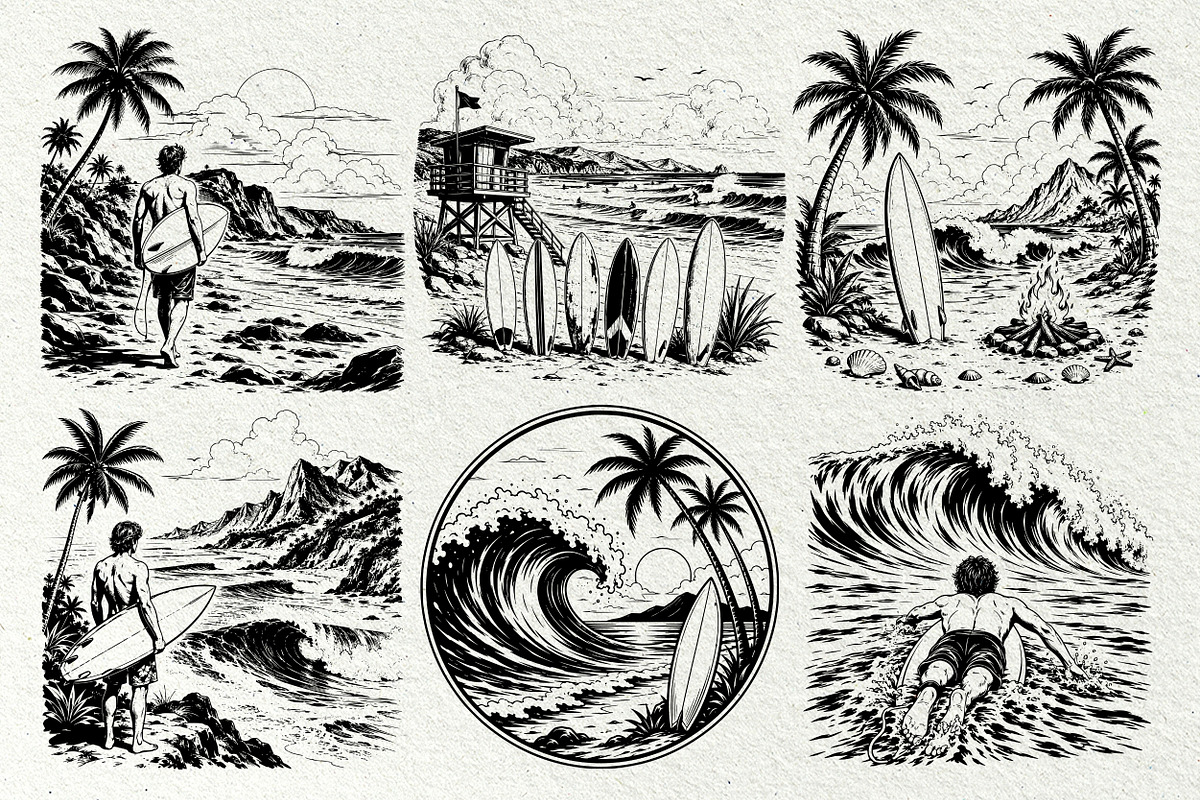 Surfing Scenes Ocean Graphics, a Sport Illustration by DENIDigitalArtSudio (Photo 2 of 7)