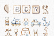 Watercolor baby boy toy blue clipart, a Decorative Illustration by Invite to Clipart (Thumbnail 2 of 7)