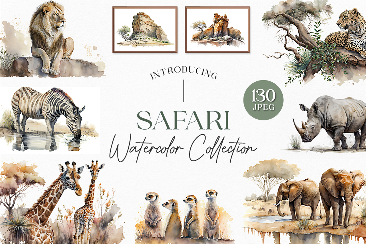 Safari Watercolor Collection, an Animal Illustration by artsy-fartsy (Photo 1 of 13)