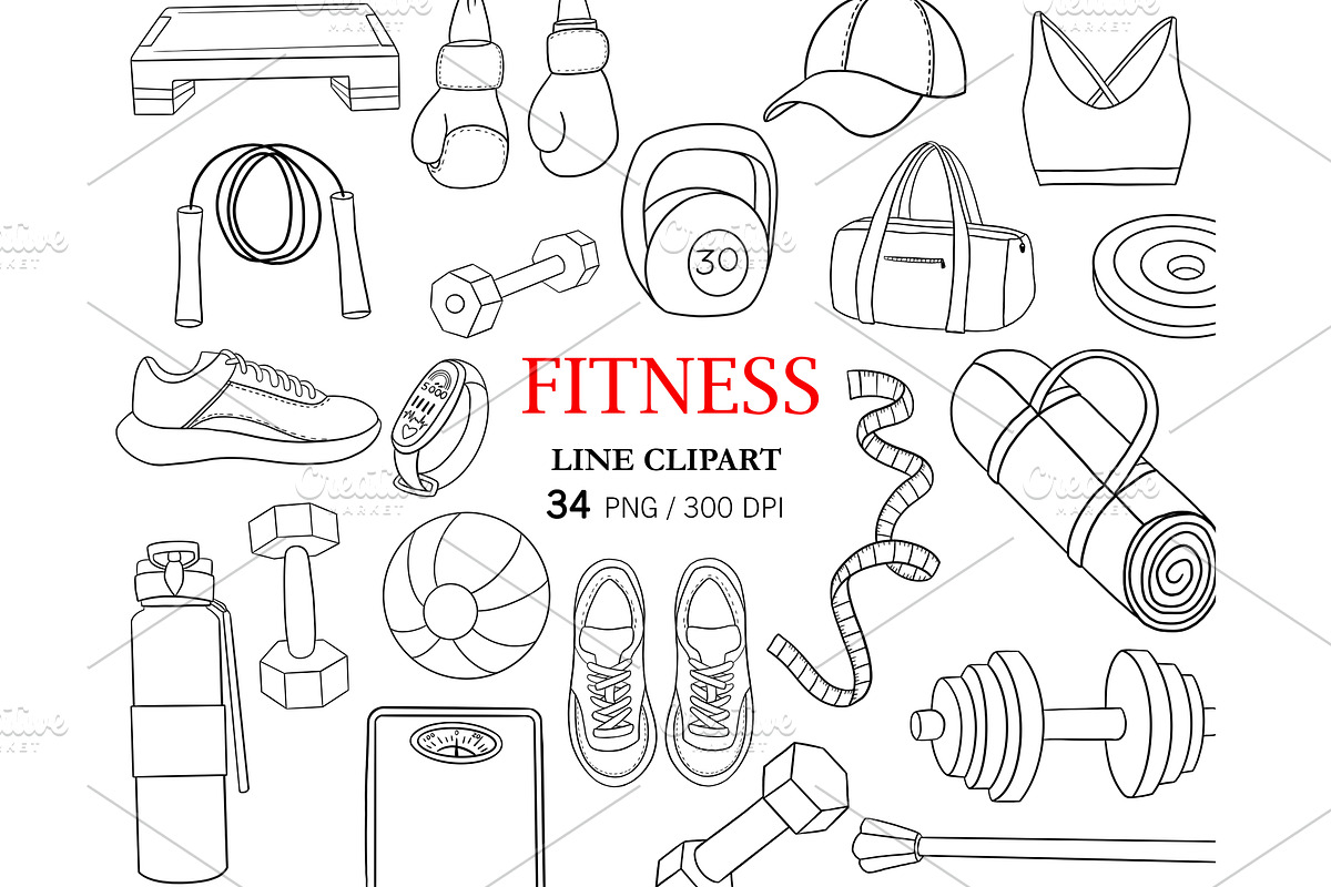 Fitness Black Line Clipart PNG, an Object Graphic by PatternPalette (Photo 1 of 2)