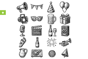 Party Celebration Icons Set, an Object Graphic by RT Studio