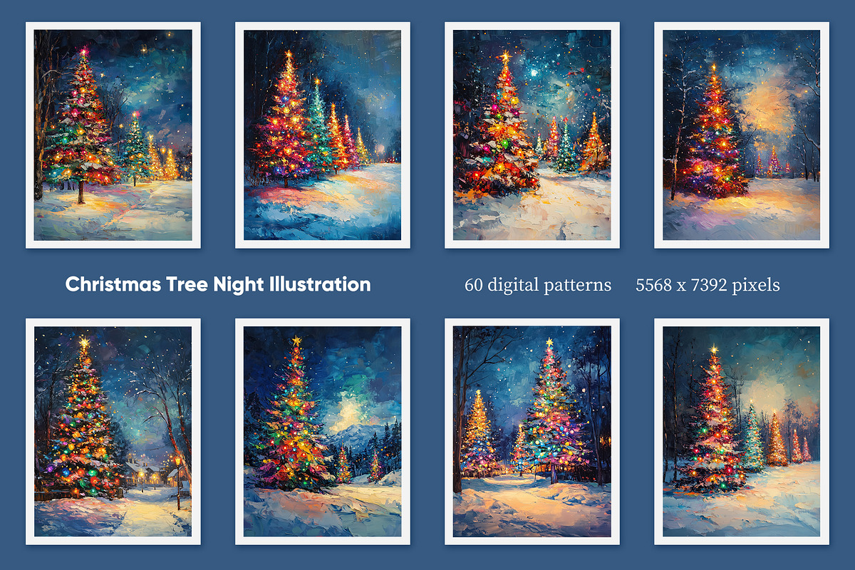 Christmas Tree Night Illustration, a Decorative Illustration by Housui Patterns (Photo 6 of 9)