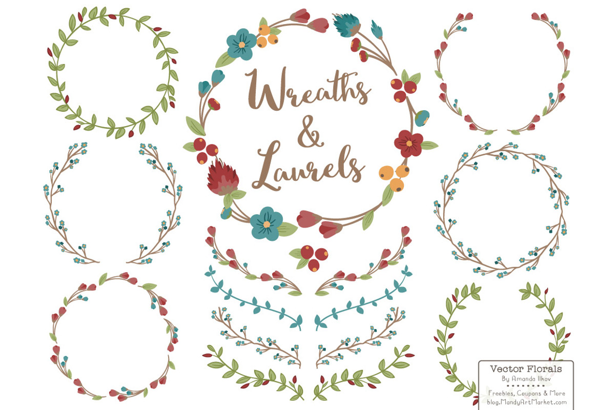Retro Bold Vector Flower Wreaths, an Illustration by Amanda Ilkov (Photo 1 of 3)