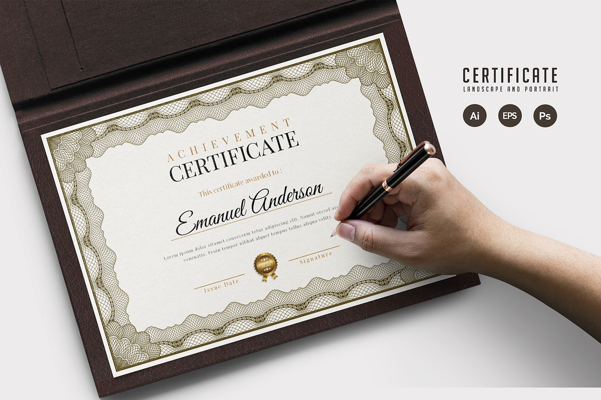 058. Achievement Certificate, a Stationery Template by CreativeRezwan (Photo 1 of 3)