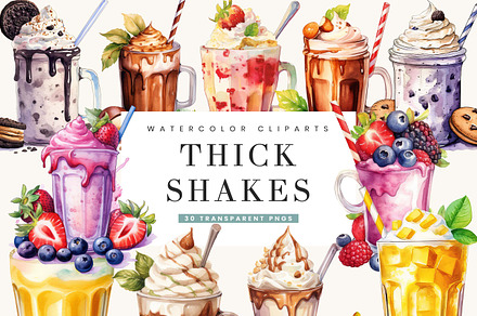 Watercolor Thick Shakes Clipart, a Food Illustration by BusyDaydesign
