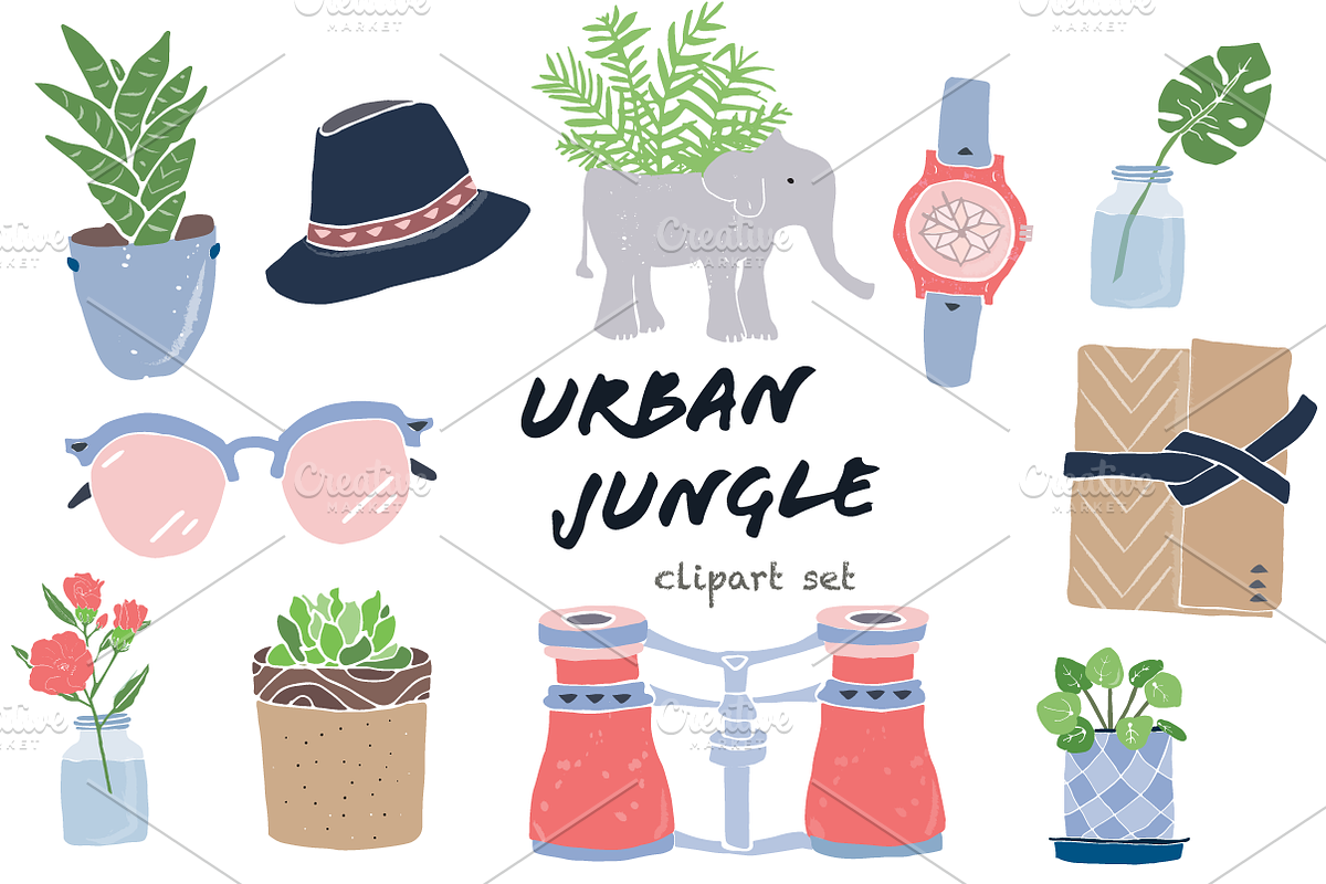 Urban Jungle Clip Art Set, an Object Graphic by Little Adventure Shop