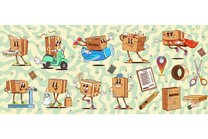 Cartoon groovy delivery boxes, a Transportation Illustration by Vector Tradition