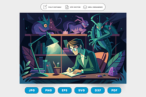 A man in a hat writing in a dark for, a Graphic by SaroStock