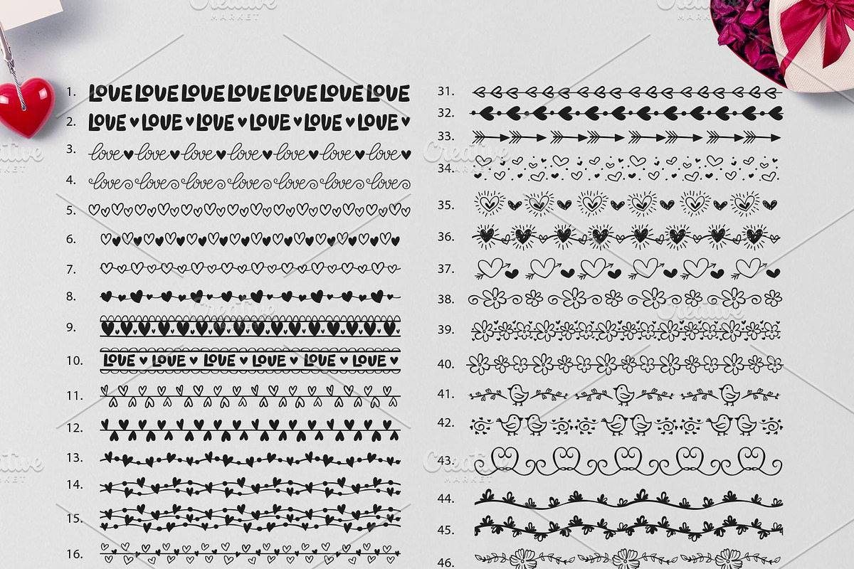 60 Hand Drawn Romantic Pattern Brush, a Brush Add-On by Mallinka (Photo 2 of 12)