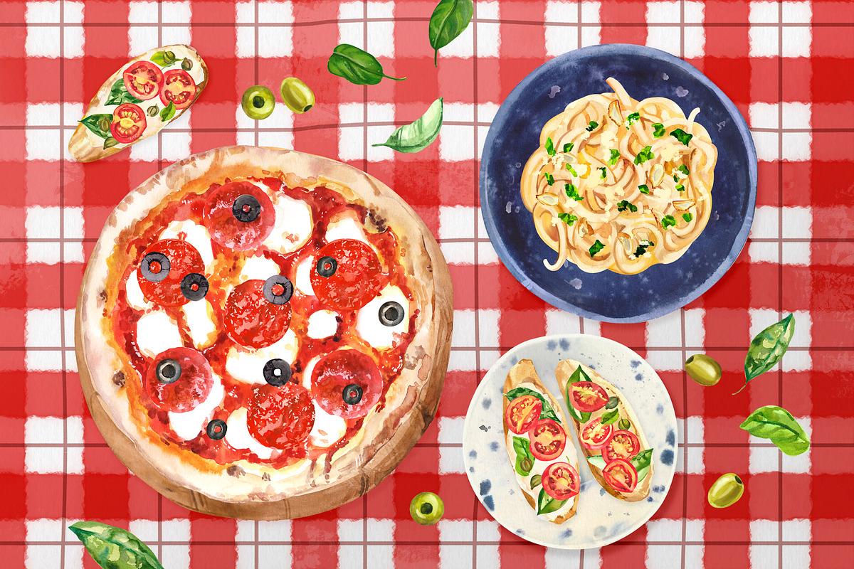 Italian Brunch Watercolor, a Food Illustration by Volha Studio (Photo 7 of 11)