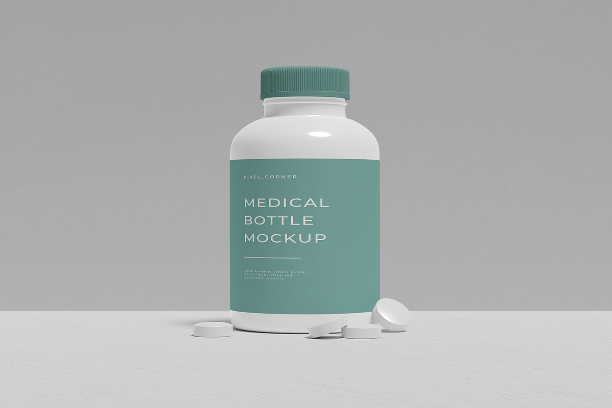 Supplement Bottle Packaging Mockup, a Cups & Container Mockup by Pexelcorner (Photo 3 of 5)
