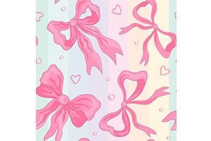 Pretty Pink Bows on Rainbow Pastel, a Texture Illustration by Toltemara