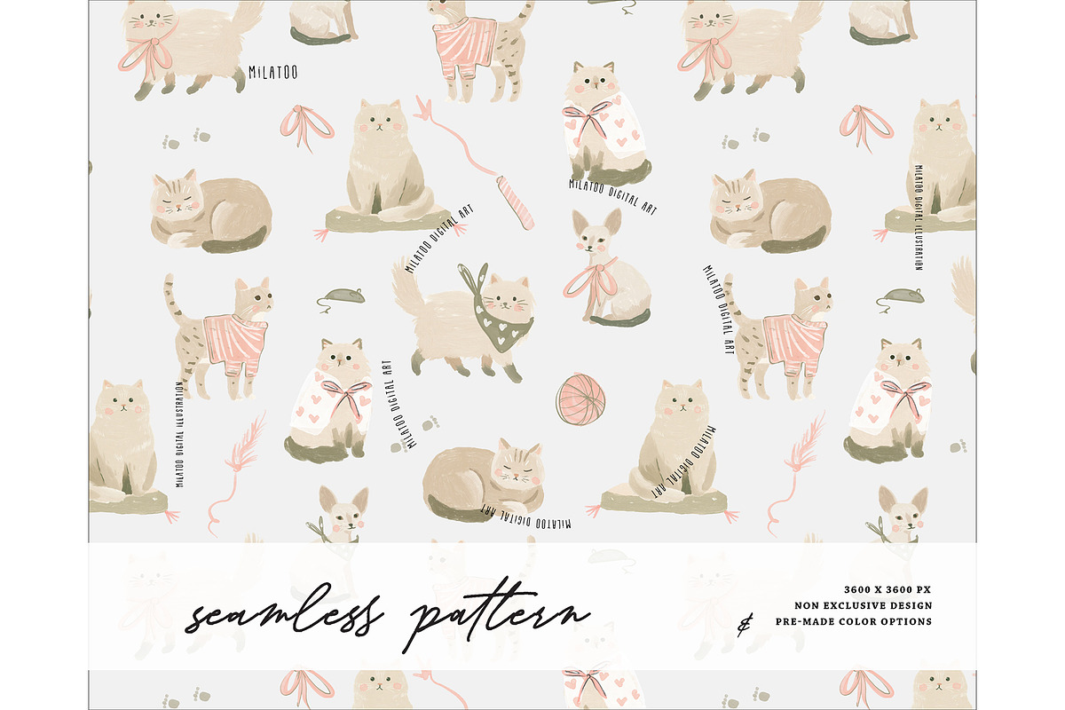 Neutral playful cats pink pattern, a Pattern Graphic by Milatoo (Photo 1 of 3)