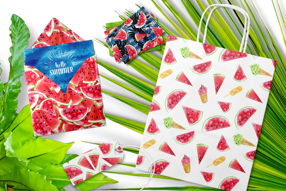Watercolor Watermelons & Ice creams, a Pattern Graphic by Midstream (Photo 2 of 8)