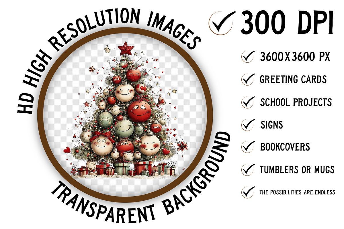 Whimsical Christmas Tree Clipart Png, an Illustration by Craft Nest (Photo 2 of 10)