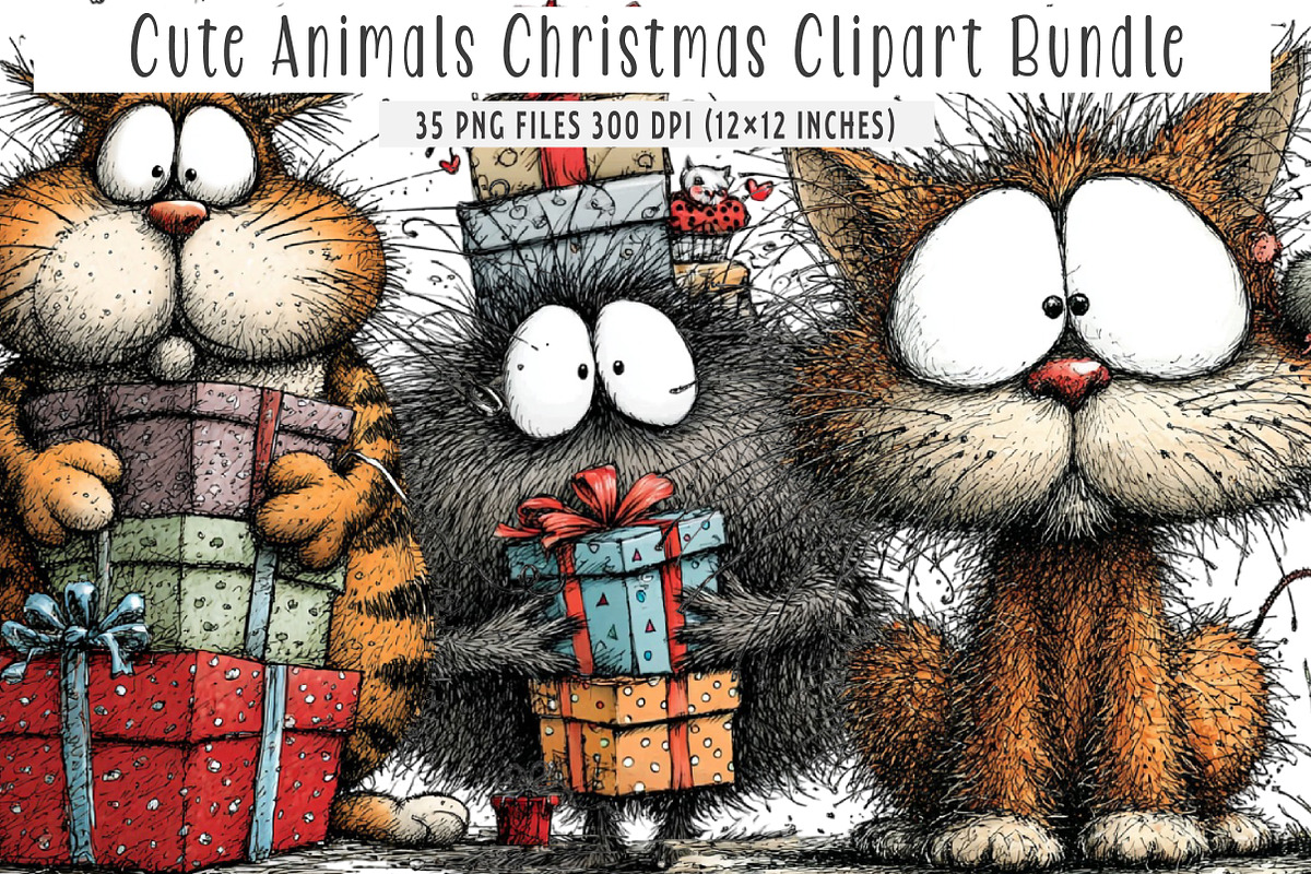 Cute Animals Christmas Clipart, an Illustration by SinaCreation (Photo 1 of 6)