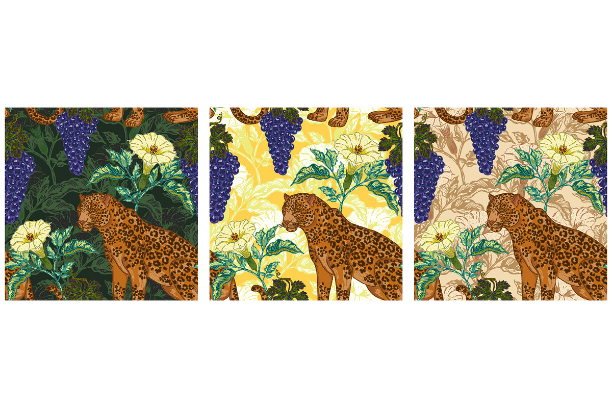 Jaguar, Datura & Grapes Pattern, a Pattern Graphic by NayaChu (Photo 12 of 12)
