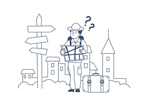 Lost traveler. Tourist with backpack, an Illustration by LadadikArt