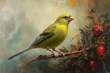 European Greenfinch perched on a bra, a Photo by Iftikhar Alam