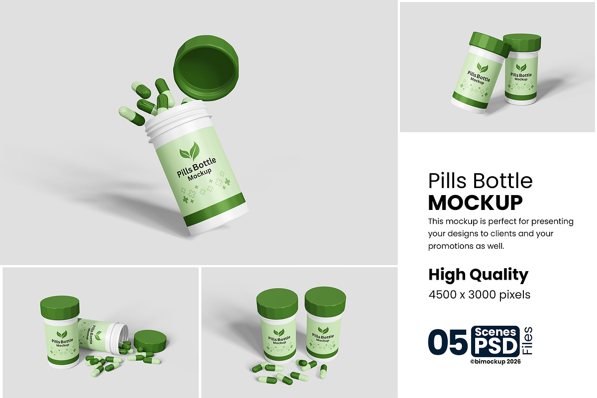 Pills Bottle Mockup For Branding, an Advertising Mockup by bimockup (Photo 1 of 6)