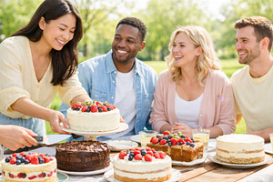 Picnic gathering with diverse group, a Photo by Dvoevnore photos