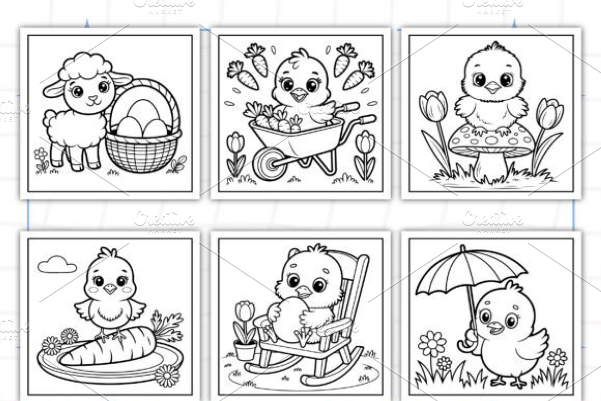 Happy Easter Coloring Pages, a Seasonal Illustration by Ink Gallery (Photo 3 of 4)